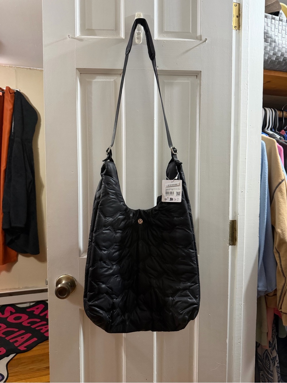 lululemon athletica Black Quilted Shoulder Bag with Adjustable Strap